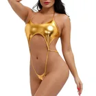 Женское сексуальное боди на шнуровке, с вырезами, боди с металлическим блеском, Цельный боди для выступлений, танцевальный костюм со стальными трубками