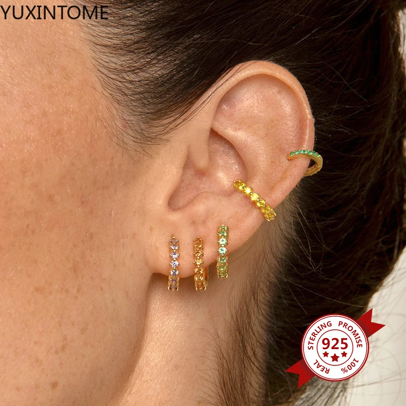 

YUXINTOME 925 Sterling Silver Colorful zircon hoop Earring For Women Making Jewelry Gift Wedding Party Engagement 2021 A30