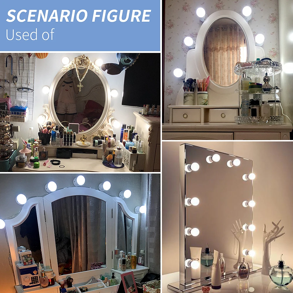 Зеркальный светильник s в голливудском стиле набор с 10 светодиодными лампами