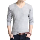 Простая Осенняя новая футболка TFETTERS с длинным рукавом для молодых мужчин, однотонные облегающие свитера с V-образным вырезом и длинными рукавами, тонкие вязаные пуловеры