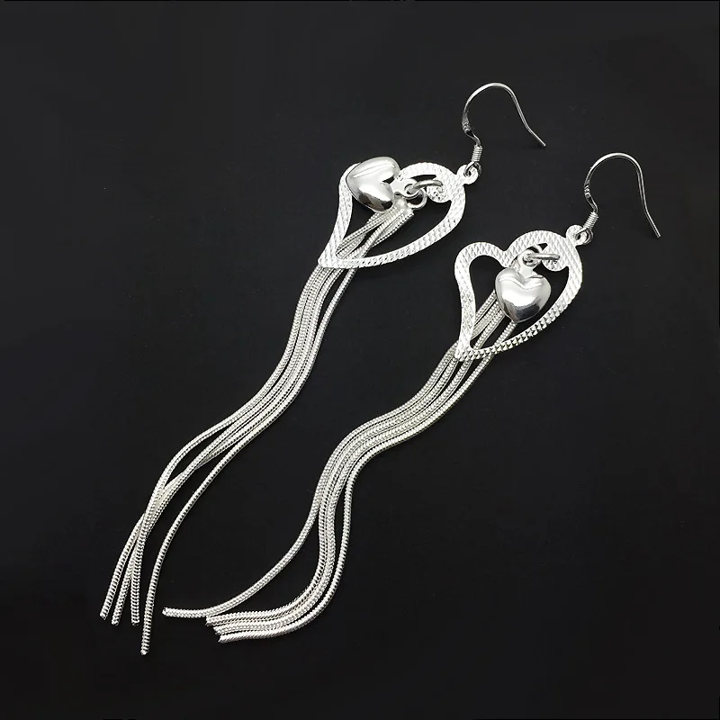 

New Personality Ladies Earrings Heart-shaped Earrings Tassel Earrings Silver Jewelry Earrings