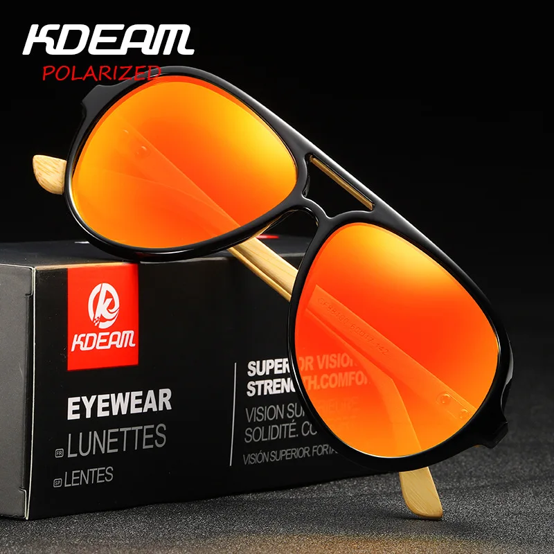 KDEAM пилот дизайн деревянные солнцезащитные очки поляризационные Открытый