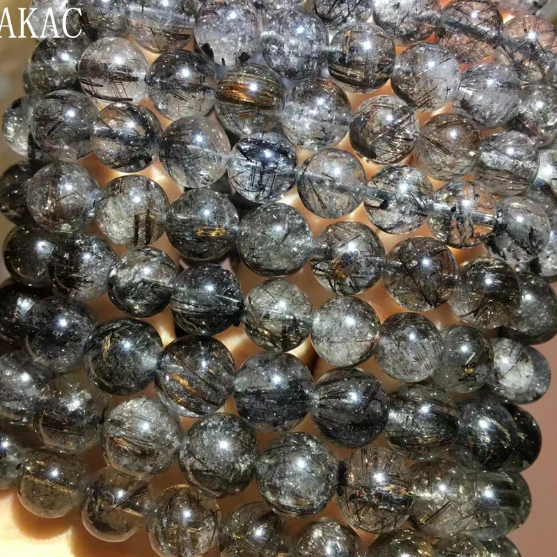 9-10 мм натуральный черный рутилированный кварцевый браслет Рутиловый Кварц для