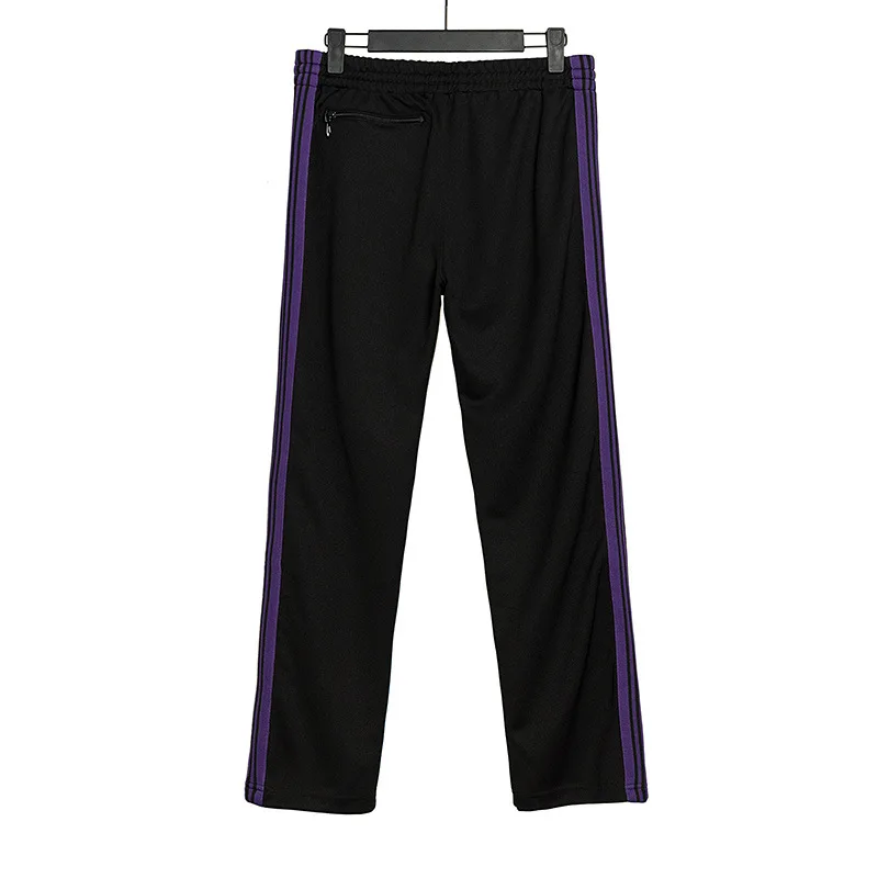 

New Zipper Pocket Needles Butterfly Embroidered Long Retro Sports Trousers AWGE Elastic Waist Leisure Stripe Pants For Men /40