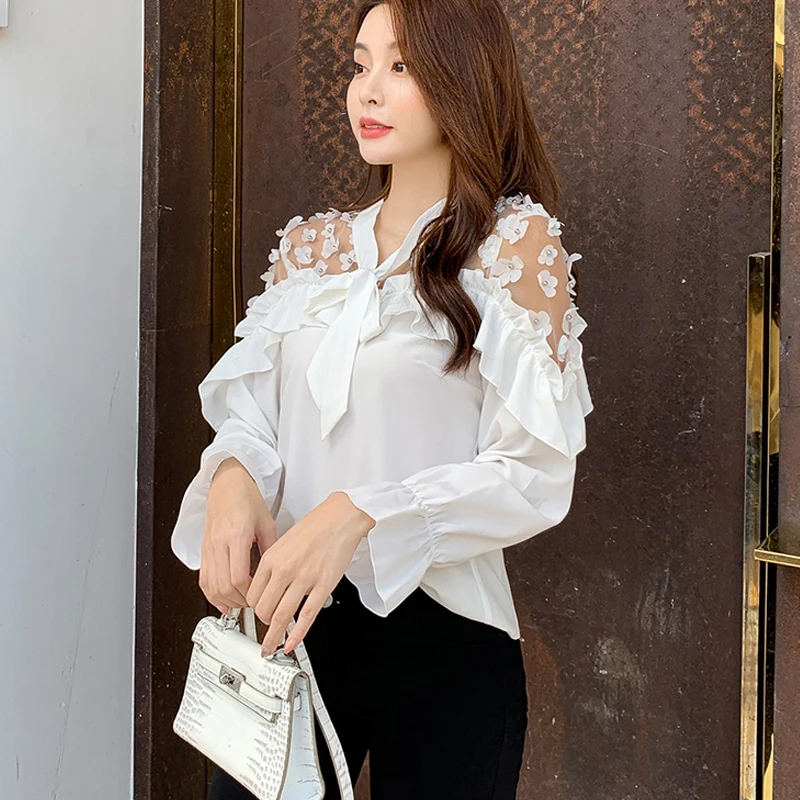 Белый fashion woman blouses summer Autumn long sleeve women shirts white blouse tops office lady work wear blouse shirt blusas - Цвет: Белый
