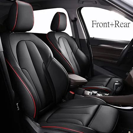 Black Кожаные чехлы для сидений автомобиля на заказ для NISSAN X-Trail Qashqai SYLPHY Geniss LIVINA March Tiida Teana чехлы для сидений автомобилей - Название цвета: Black