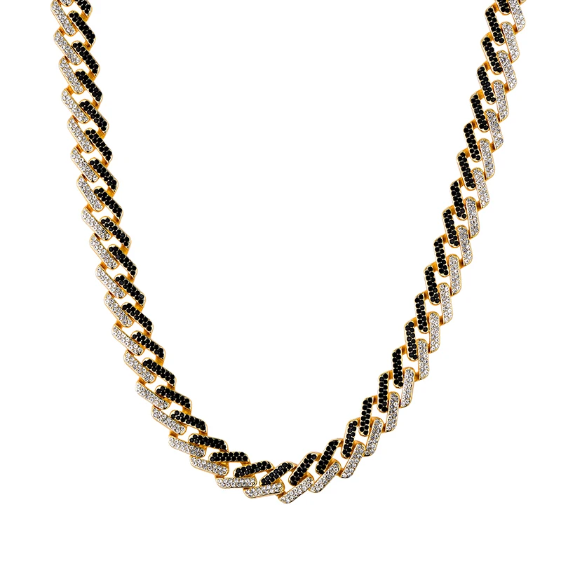 gold black necklace D&Z, 13 мм, в стиле хип-хоп, со льдом, Bling, циркониевые, в стиле Майями, кубинские звенья, ожерелья-цепочки для мужчин, модные ювелирные изделия, 1 комплект, Прямая поставка - Окраска металла: gold black necklace