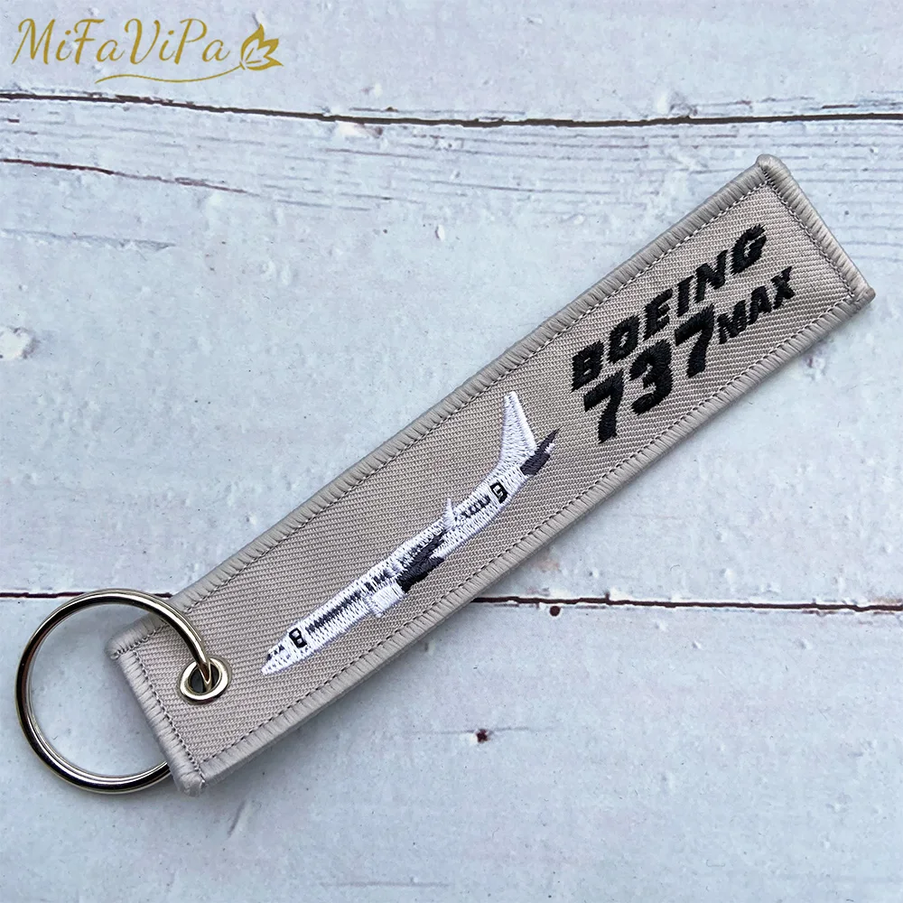 MiFaViPa Boeing 737 Fashion Trinket Keychain Phone Strap Grey Embroidery Aviation Key Chains for Men Flight Crew Gift Key Rings