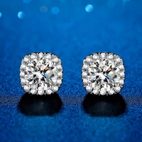 classic square design moissanite studs earrings for women total 1ct 2ct 4ct diamond test passed 18k white gold plated 925 silver
