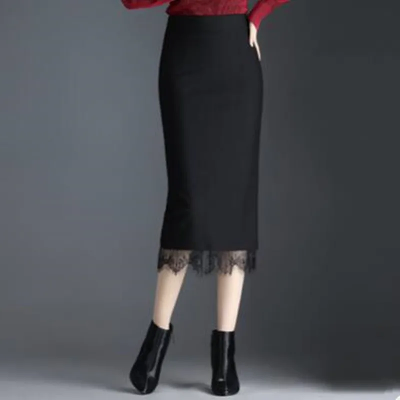 

Юбка Женская осенне-зимняя с завышенной талией, облегающая юбка-карандаш до середины икры, в винтажном стиле, цвет черный, J328