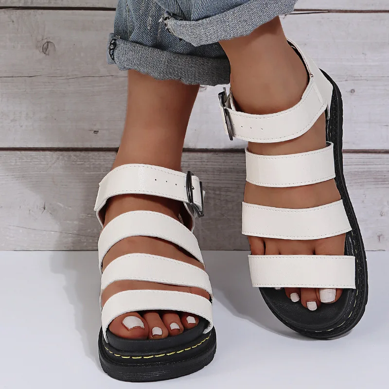 

2021 Summer Sandals British Shoes New Woman Flats Platform Sandals Women Soft Leather Casual Open Toe Thick Bottom Wedges Shoes