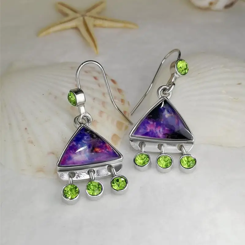 

New Fashion Women's Triangle Stone Pendant Tassel Earrings Simple Vintage Temperament Women's Wedding Jewelry