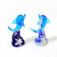 2pcs handmade glass dolphin miniature figurines aquarium home tabletop decor cute sea animal craft ornaments xmas gifts for kids
