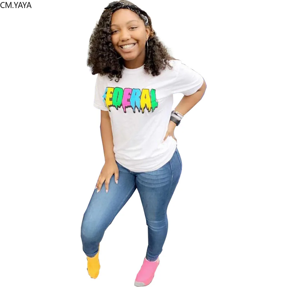 2019 Новая женская летняя красочная буква с коротким рукавом и круглым вырезом