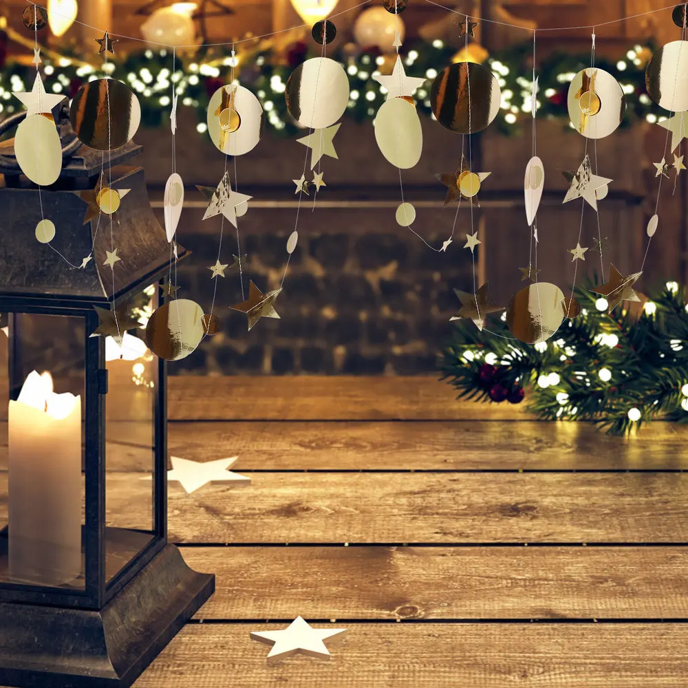 

3pcs Mirror Paper Star Garland Flash Banner for Christmas Decoration Wedding DIY