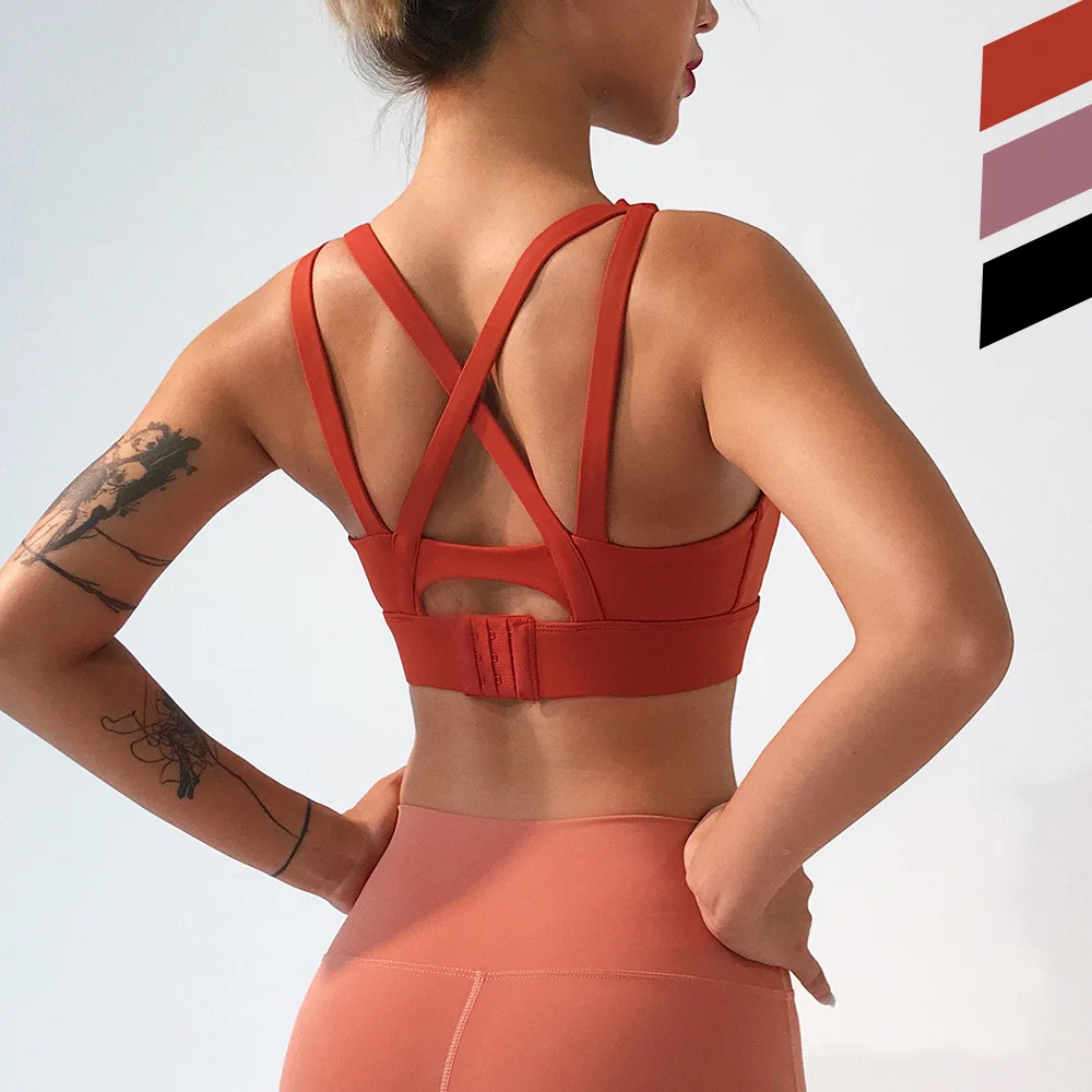 

Double Shoulder Straps Cross Beautiful Back High-intensity Running Fitness Sports Bra Integrated Shockproof Yoga Underwear Bra