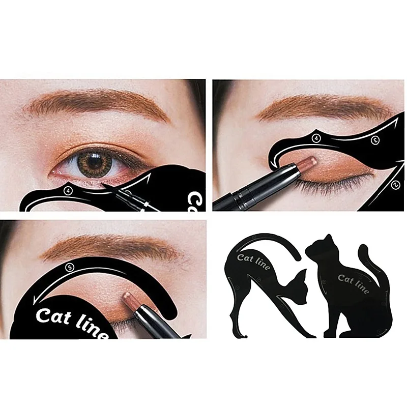 2pcs Cat Style Fast Easy Eyeliner Eyeshadow Makeup Stencil Multifunction Eyebrow Template Novice Eye Accessories Makeup Tool