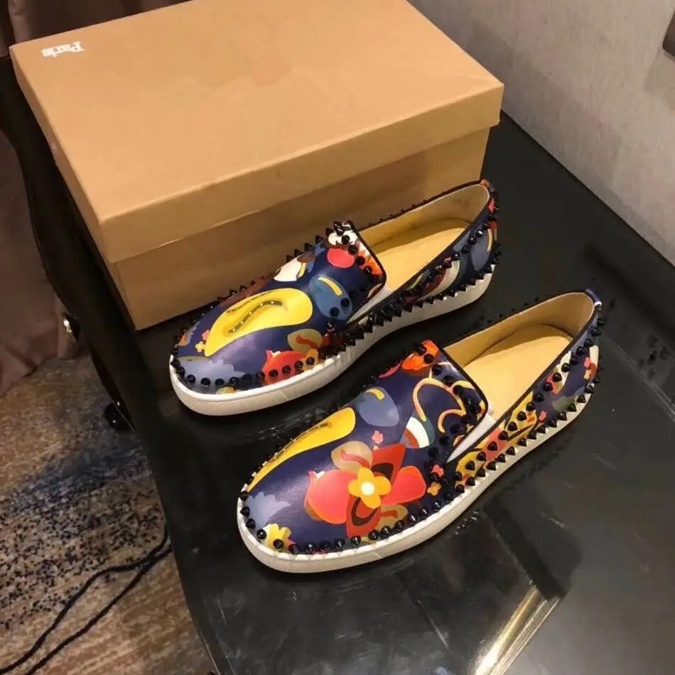 Мужские лоферы на плоской подошве Роскошные дизайнерские кожаные туфли с шипами