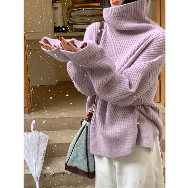 

Winter High Neck Thick Warm Sweater Women Solid Color Turtleneck Brand Sweaters Loose Pullover Girl Knitwear