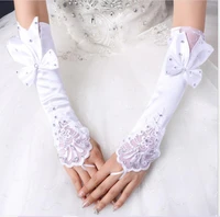 1 pair white ivory wedding gloves for women girls elbow length hook finger bead gloves elegant bridal gloves wedding accessories