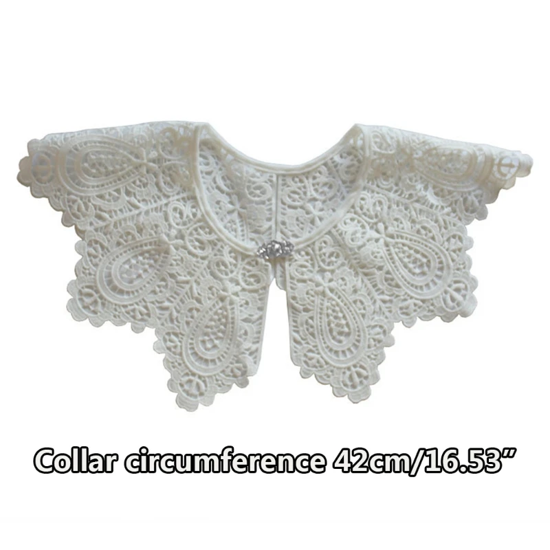 

Hanfu Style Embroidery Floral Lace Fake Collar Shawl with Snap Fastener Button