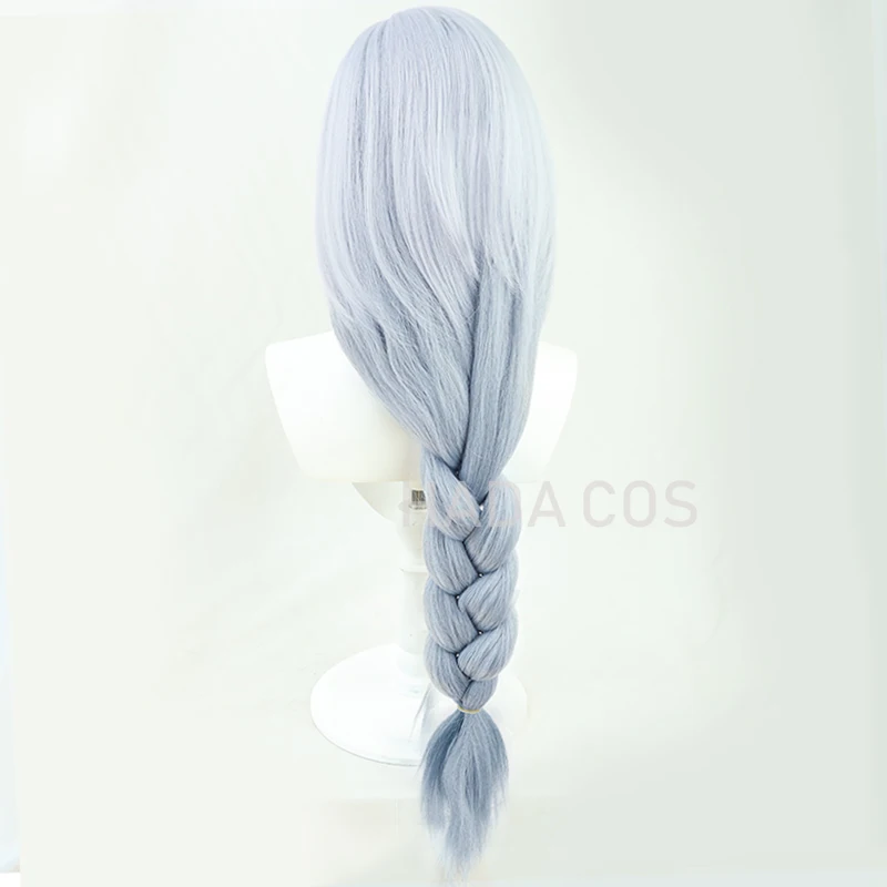 Game Genshin Impact Shenhe Cosplay Wig Blue White Color Long Braids Headwear Heat Resistant Synthetic Hair 100cm | Тематическая
