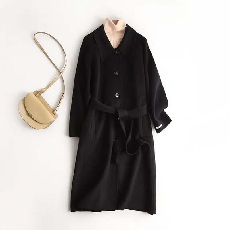 

OLOMM Women skirt 100% Wool Long Coats With Slash Long sleeves 2020 Autumn Winter Office Lady Overcoat high quality Black Khaki