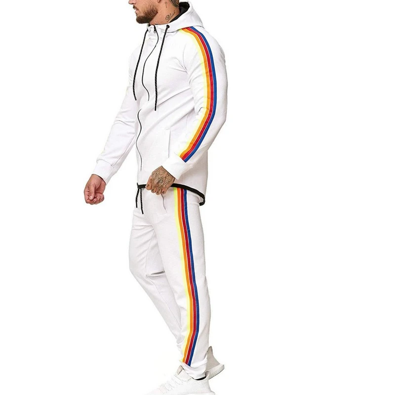 Мужской повседневный спортивный костюм на молнии в полоску стиле пэчворк