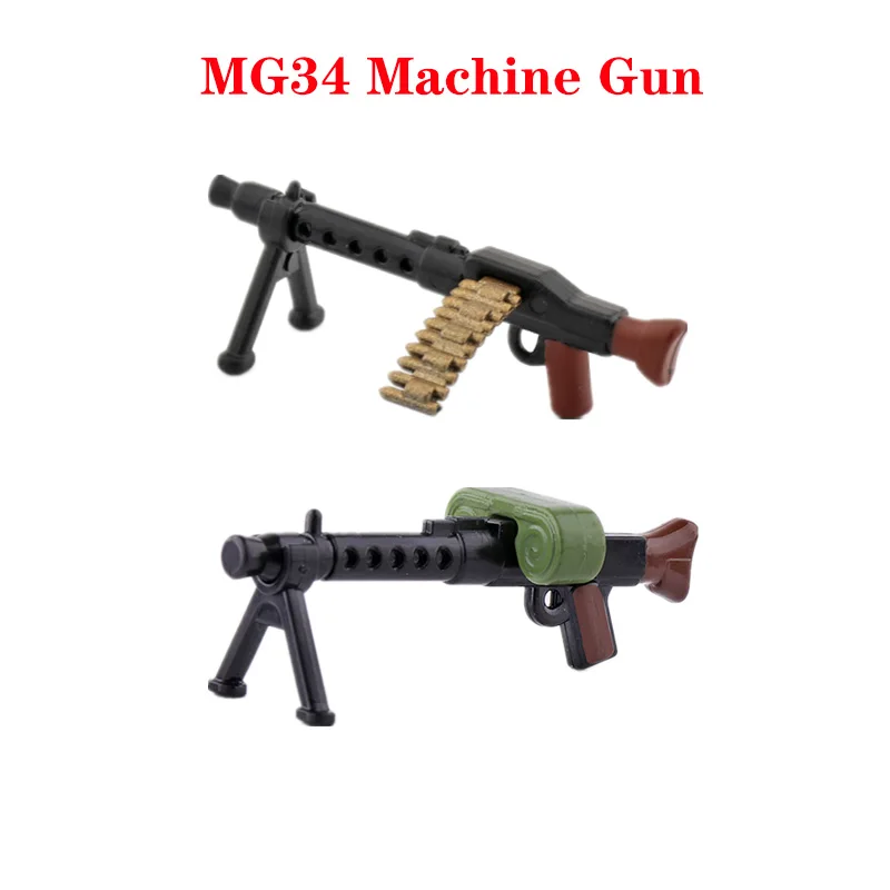 

WW2 Militry Weapon MG34 Machine Gun Two-color Printing Bullet Chain Army Soldier Figures Guns Accessories Bricks Kids Gifts