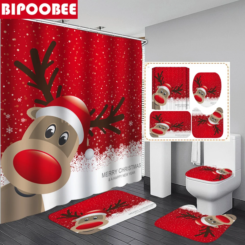 Рождественская красная занавеска для душа в форме лося ванной комнаты набор с