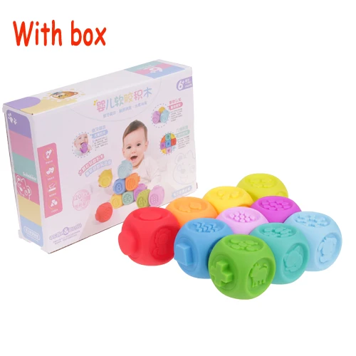 with box Quaslover, детская игрушка, Детские Силиконовые строительные блоки, 3D сенсорные мягкие шарики для рук, массажные с резиновым покрытием, Прорезыватель для зубов, сдавливающая игрушка, Игрушки для ванны - Цвет: with box