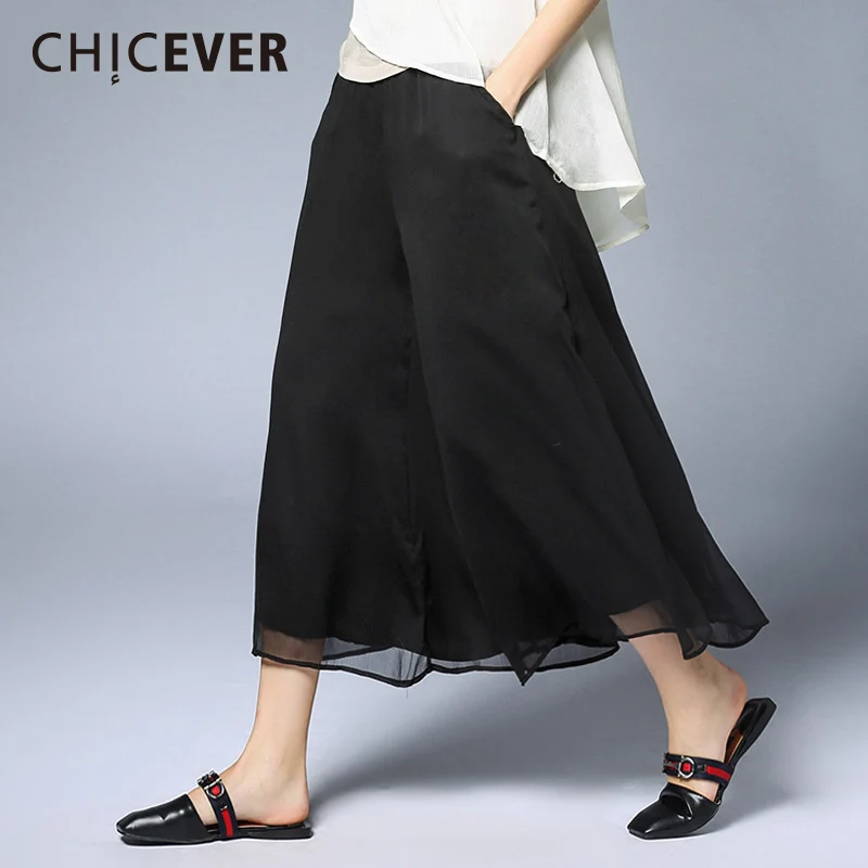 

CHICEVER Chiff широкие брюки с высокой эластичной талией свободные брюки большого размера до щиколотки для женщин 2020 повседневная модная одежда н...