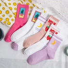 Женские Мультяшные носки, Необычные носки с фруктами, розовыми, вишневыми, персиковыми девушками, с вышивкой в стиле Харадзюку, смешные носки