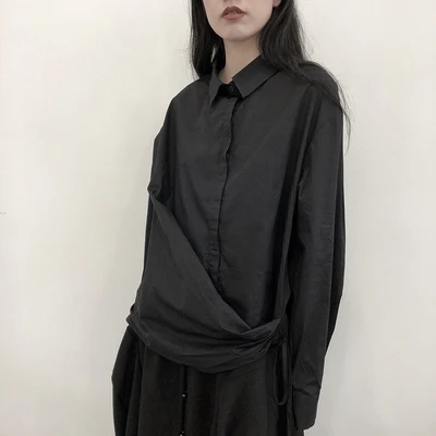 

Fall Collection Long Sleeve shirt women's black blouses Yamamoto Dark all-purpose top