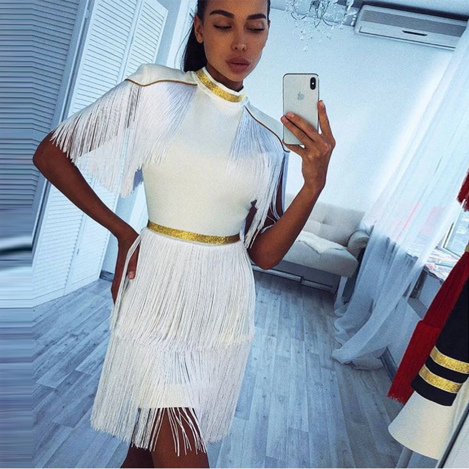 Женское мини платье с кисточками красное черное Белое Облегающее коротким