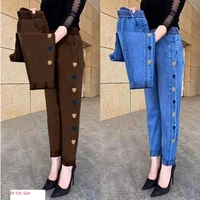 womens elastic high waist jeanscotton size 5xl fashion women black blue pocket mom jeans skinny stretch pants women