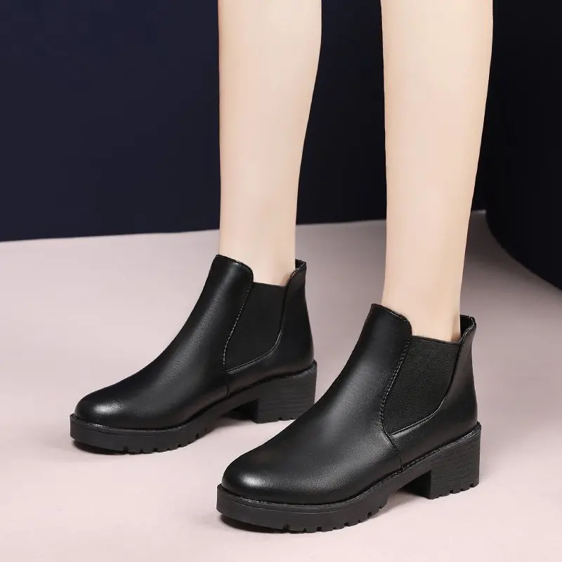 

2021 New Hot Style Fashion Women Boots Round Head Thick Bottom PU Leather Waterproof Woman Snow Boots Women Boots