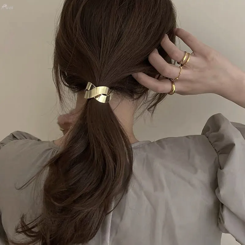 Женская резинка для волос AOMU металлическая повязка конского хвоста в стиле ретро