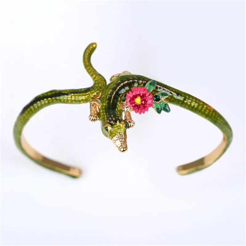 

Crocodile series set enamel glaze small lizard pink flower necklace earrings bracelet ring