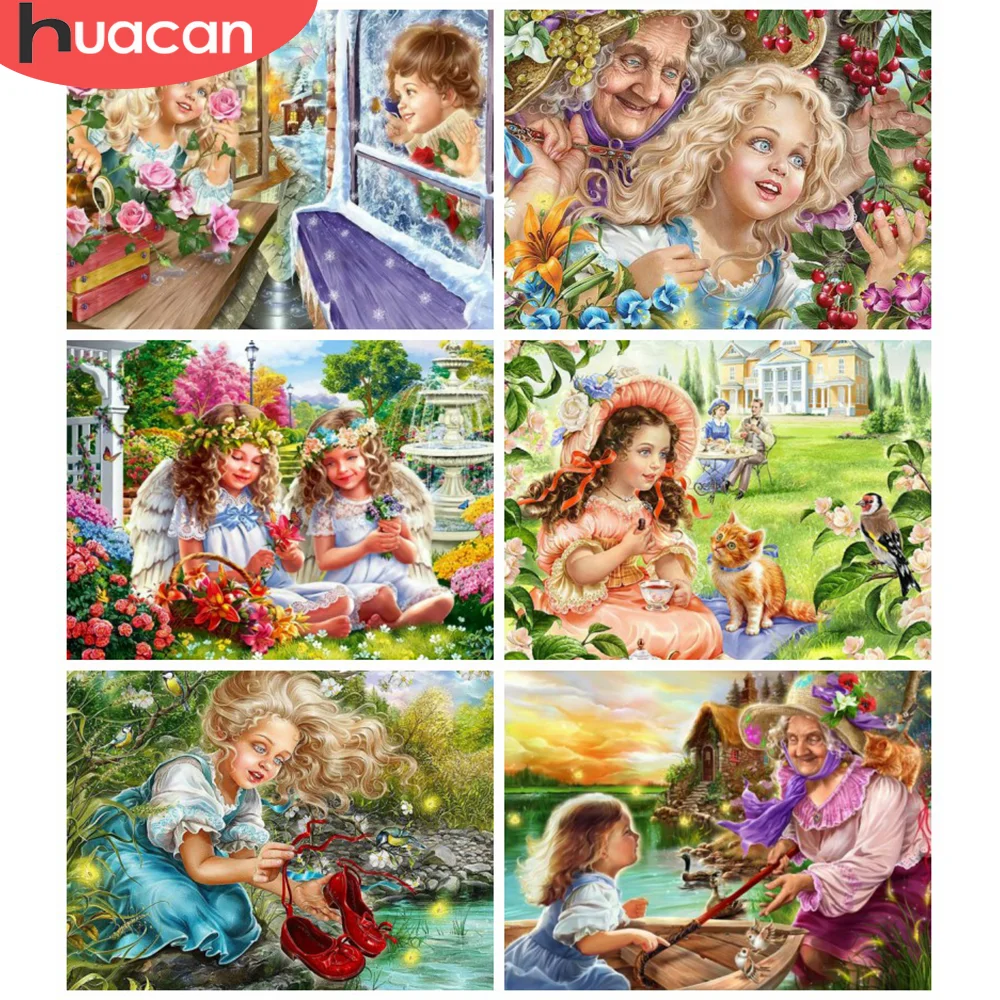 

Набор для алмазной вышивки HUACAN, картина 5D «сделай сам», квадратная/круглая, для девочек, Настенный декор