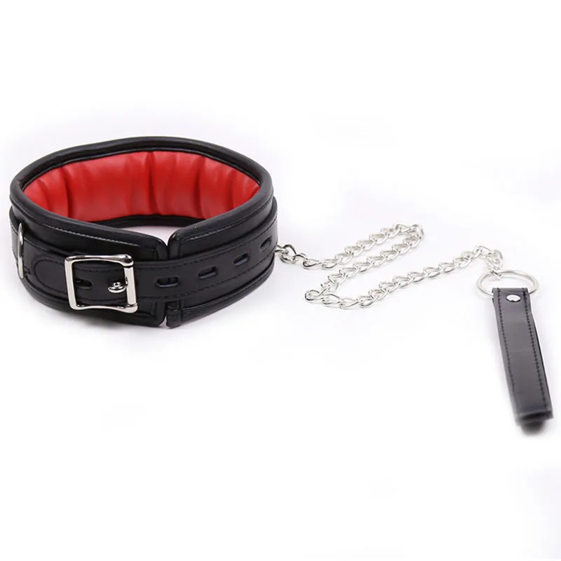 

BDSM Leather Dog Collar Slave Bondage Belt With Chain Leash Can Lockable,Fetish Erotic Sex Toys For Women Couples Adult Games