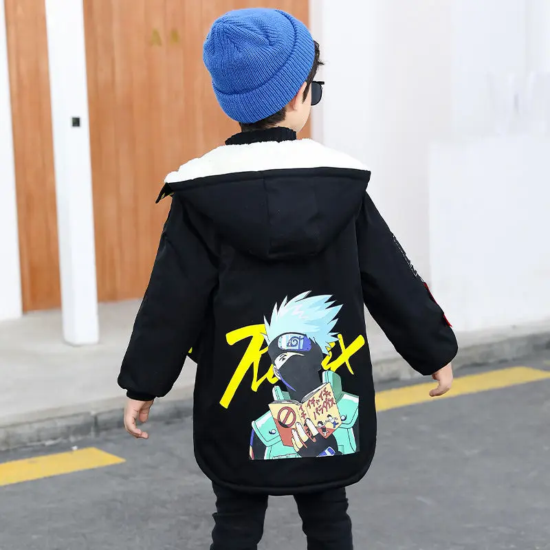

Winter Polyester Jacket For Boy New 2021 Keep Warm Korean Version Thicken Plus Velvet Hooded Coat Cartoons Children's Clothing