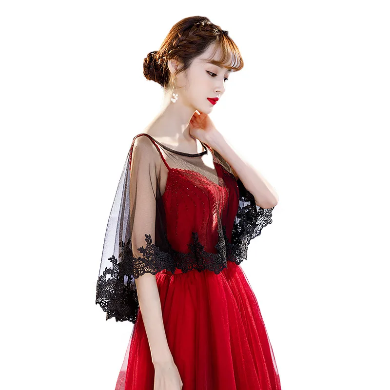 Женская Черная кружевная шаль свадебная накидка черного цвета|Свадебные