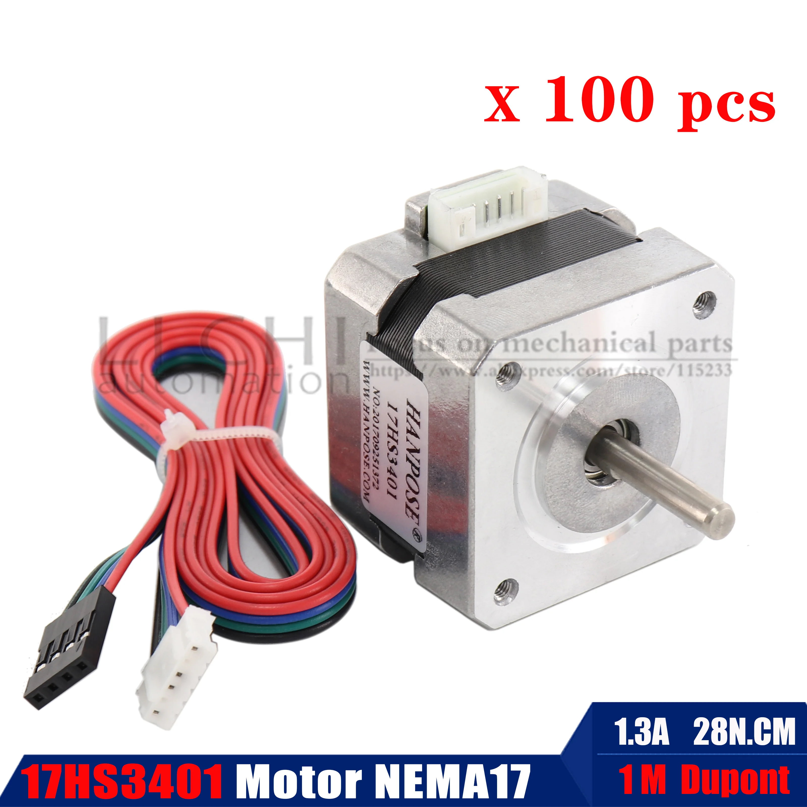 100 шт. NEMA17 двигатель 42 Шаговый 17HS3401 для 3D принтер 4 свинец 42x34 мм 28N.CM 1.3A фрезерного