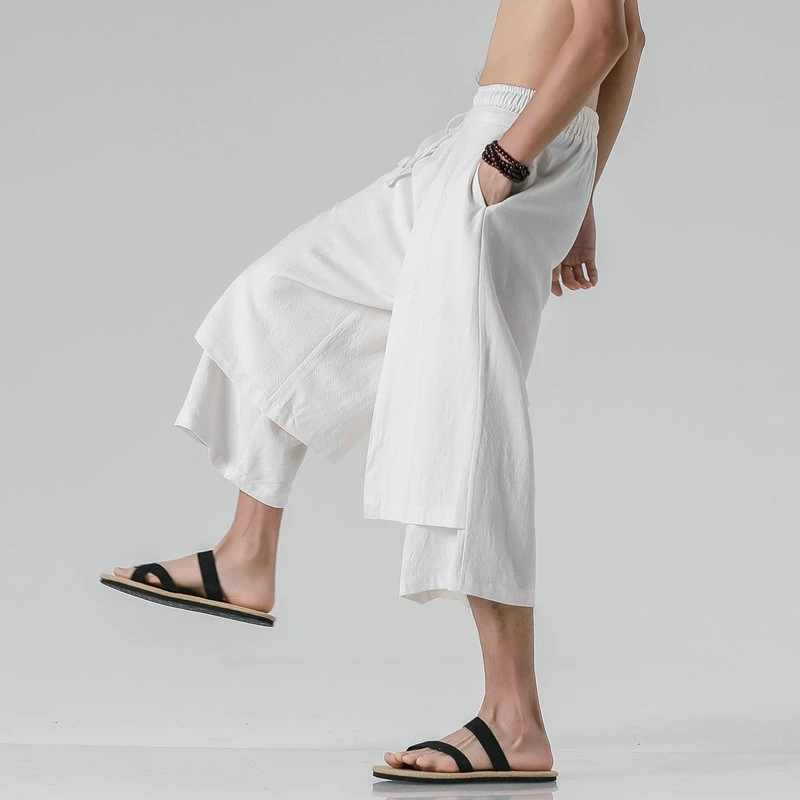 

Color Solid Men Wied Leg Trousers Casual Harem Pants Cotton Linen Streetwear Japanese Style Jogging Pants Male Big Size 5XL