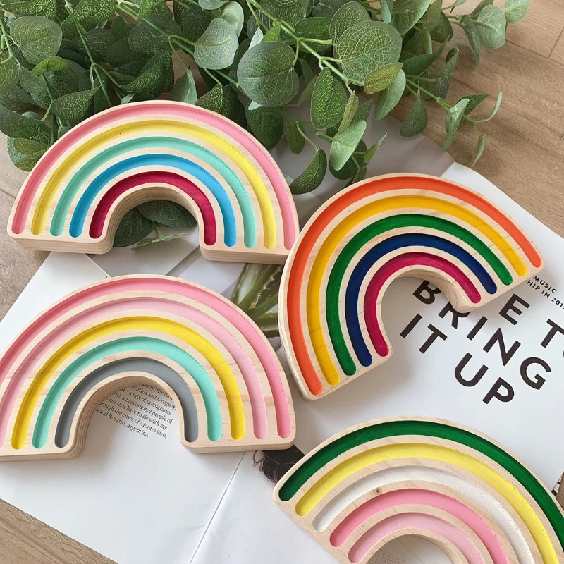 

Rainbow Building Block Kids Room Decoration Nordic Style Pine Wooden Ornament