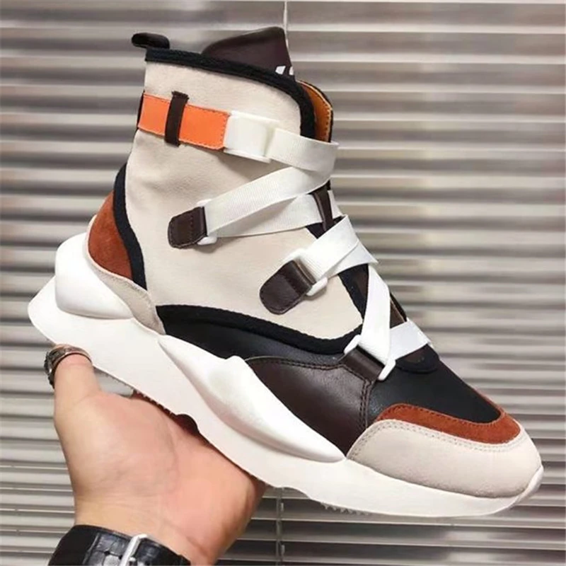 

High Top Genuine Leather Luxury Designer Men's Sneakers Tennis Basketball Sports Male Running Shoes Spring Autumn Casual Shoes