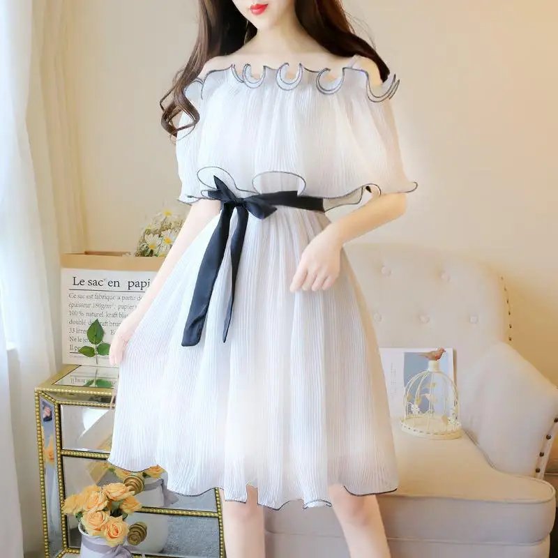 Распродажа новое популярное женское милое Плиссированное шифоновое платье