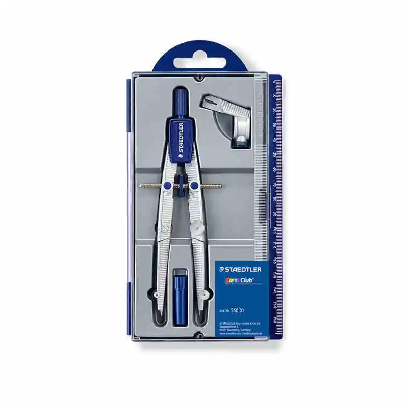 

Staedtler Noris Club 550 01/02 School Compasses Set with centre wheel,Lead,Universal Adapter Drafting Mechanical Tool