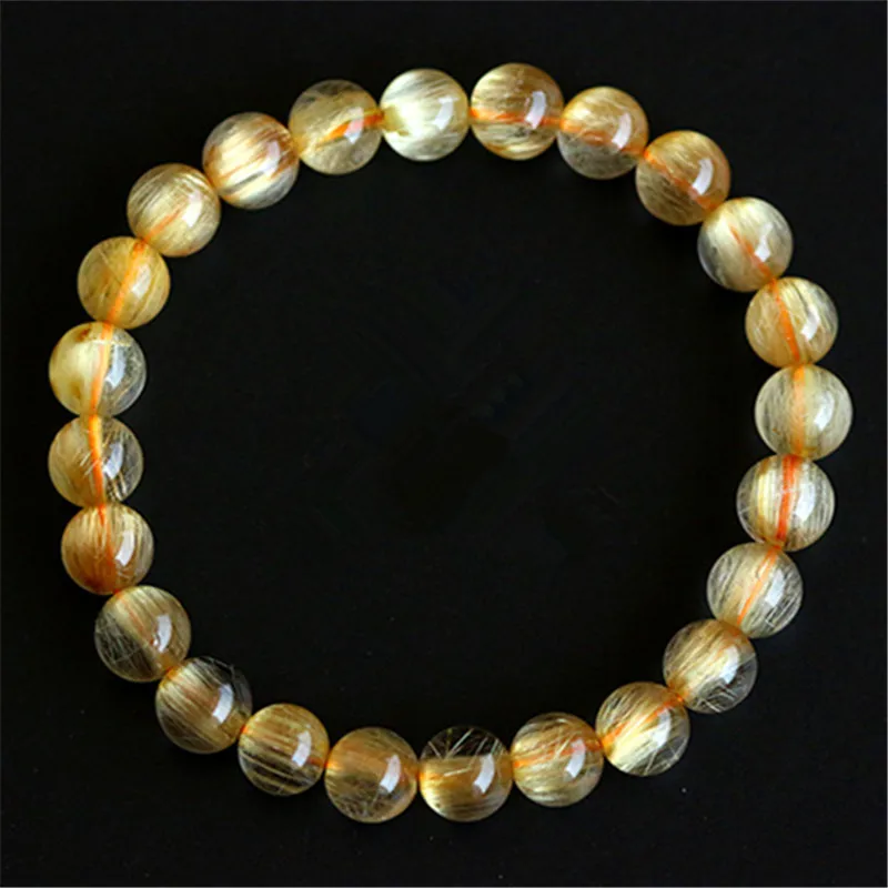 

6A+ High Quality 100% Natural Gold Rutilated Quartz Bracelets Yellow Hair Crystal Round Beads Bracelets For Women Men Jewelry